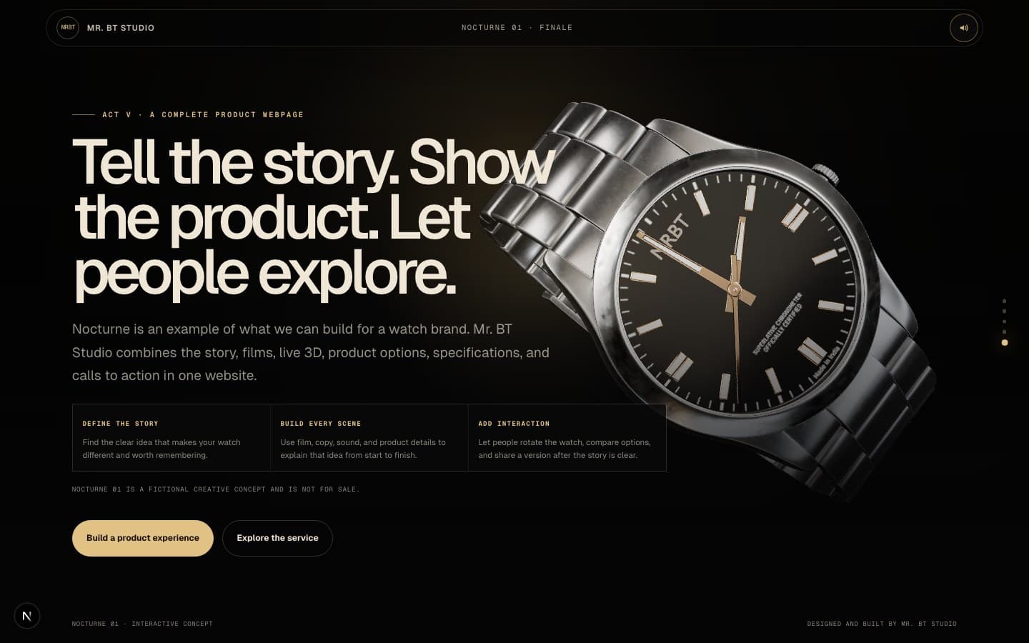 Interactive watch product page shown in its final campaign act